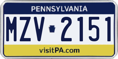 PA license plate MZV2151