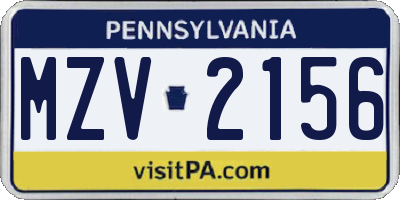 PA license plate MZV2156
