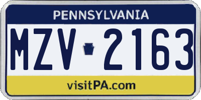 PA license plate MZV2163