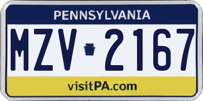 PA license plate MZV2167