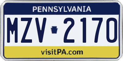 PA license plate MZV2170