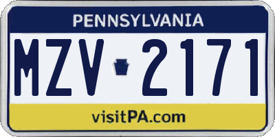 PA license plate MZV2171