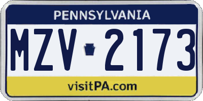 PA license plate MZV2173