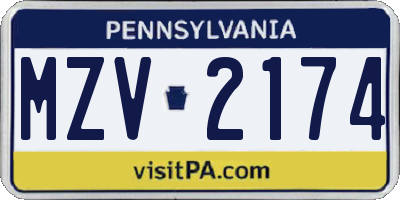 PA license plate MZV2174
