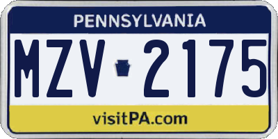 PA license plate MZV2175