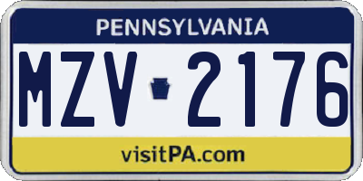 PA license plate MZV2176