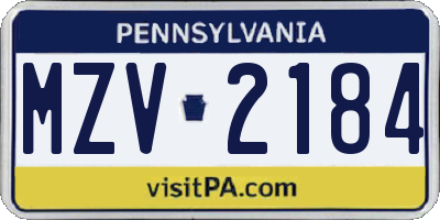 PA license plate MZV2184