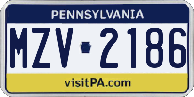 PA license plate MZV2186