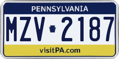 PA license plate MZV2187