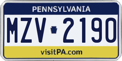 PA license plate MZV2190