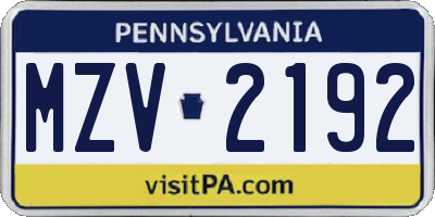 PA license plate MZV2192