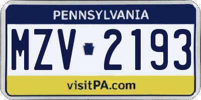 PA license plate MZV2193