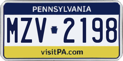 PA license plate MZV2198