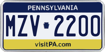 PA license plate MZV2200