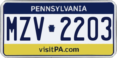 PA license plate MZV2203