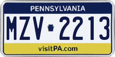 PA license plate MZV2213
