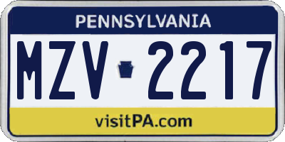 PA license plate MZV2217