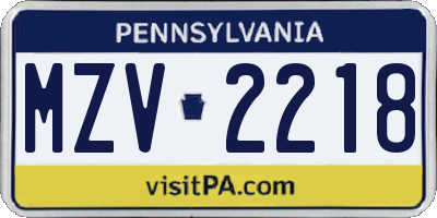 PA license plate MZV2218