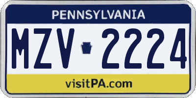 PA license plate MZV2224