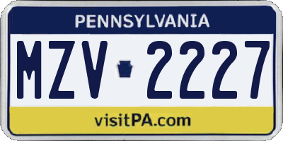 PA license plate MZV2227