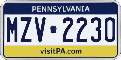 PA license plate MZV2230