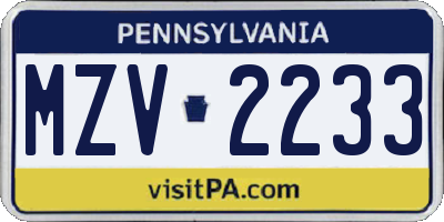 PA license plate MZV2233