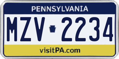 PA license plate MZV2234