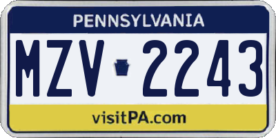 PA license plate MZV2243