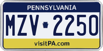 PA license plate MZV2250