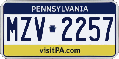 PA license plate MZV2257
