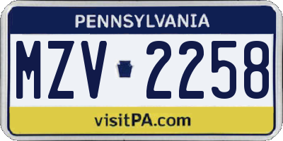 PA license plate MZV2258