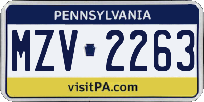 PA license plate MZV2263