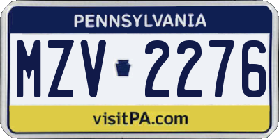PA license plate MZV2276