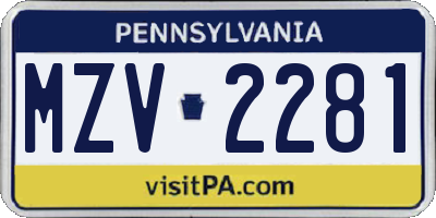 PA license plate MZV2281