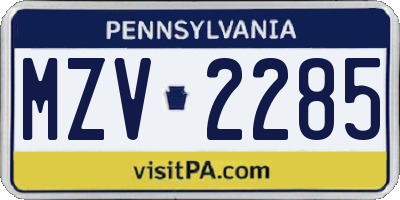 PA license plate MZV2285