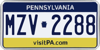PA license plate MZV2288