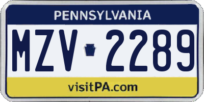 PA license plate MZV2289