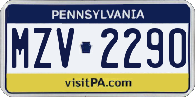 PA license plate MZV2290