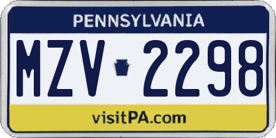 PA license plate MZV2298