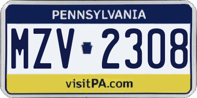 PA license plate MZV2308