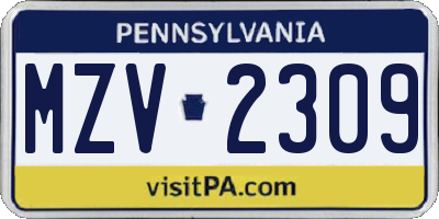 PA license plate MZV2309