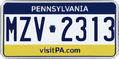 PA license plate MZV2313