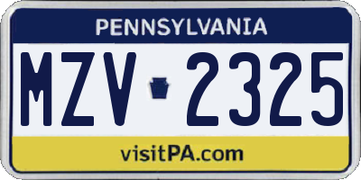 PA license plate MZV2325