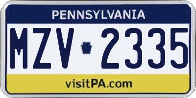 PA license plate MZV2335