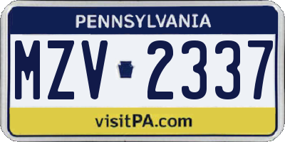 PA license plate MZV2337