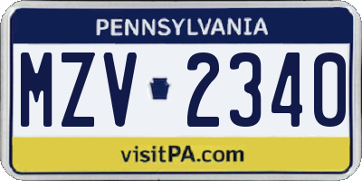 PA license plate MZV2340