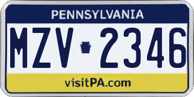 PA license plate MZV2346