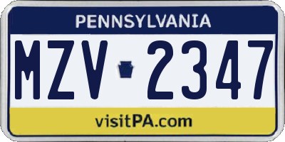 PA license plate MZV2347