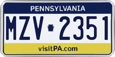 PA license plate MZV2351
