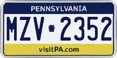 PA license plate MZV2352